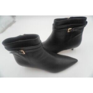 TALBOTS Iona Black Buckle Kitten Heel Pointed Toe Ankle Bootie Side Zip Size 9M